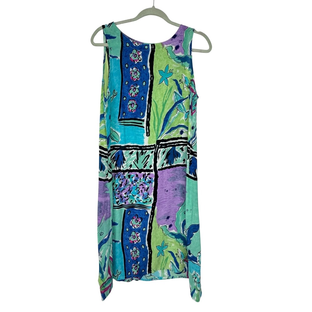 Peppermint Bay Shift Dress Womens Large Multi-Color Vintage Floral Rayon Scoop